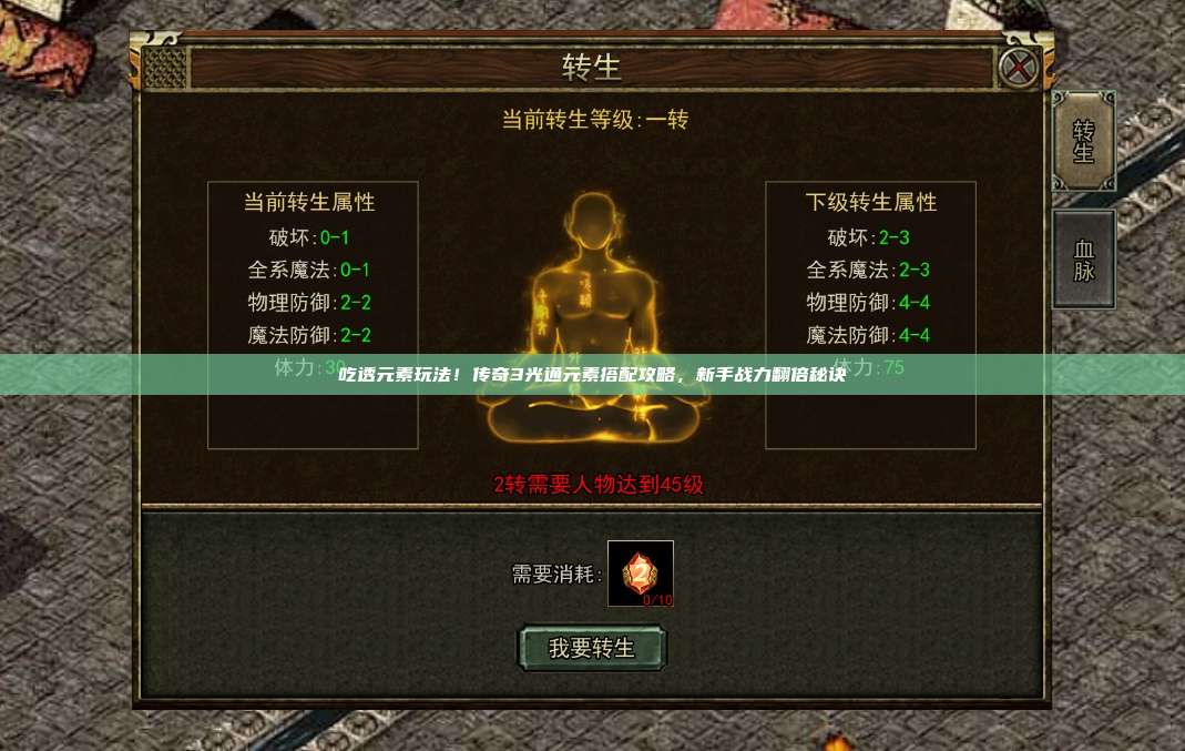 吃透元素玩法!传奇3光通元素搭配攻略,新手战力翻倍秘诀